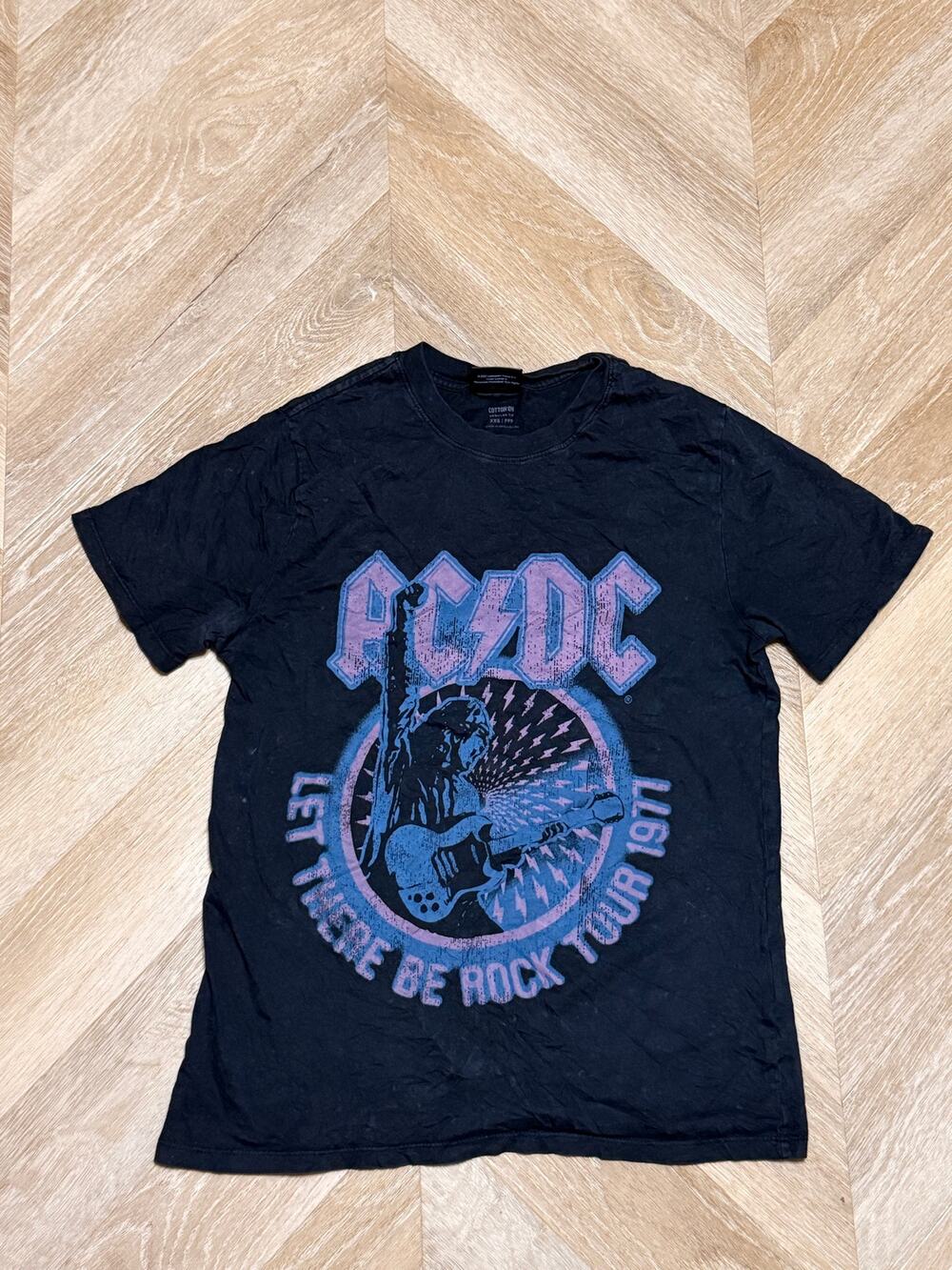 AC/DC Let There Be Rock Tour 1977 Black Graphic Tee XS Classic Rock